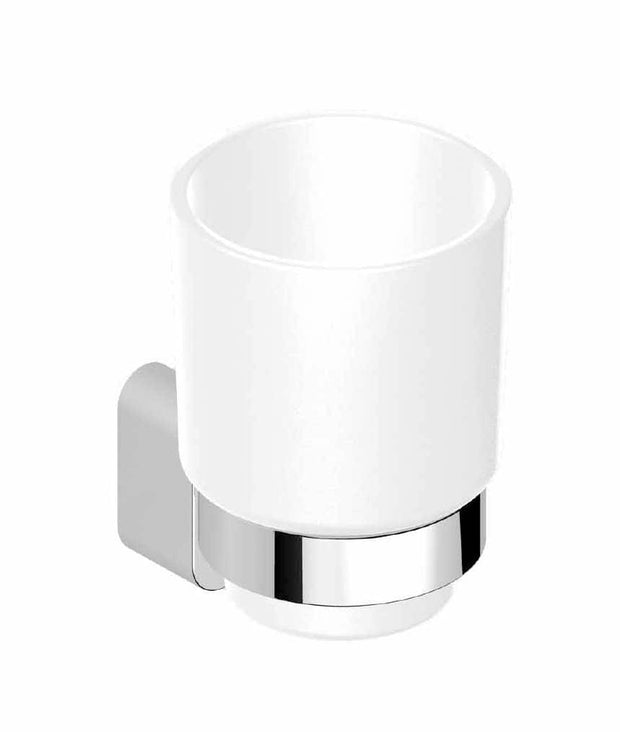 Pahar pentru periuta din sticla si metal, Creta Alb / Crom, Ø7xH11 cm