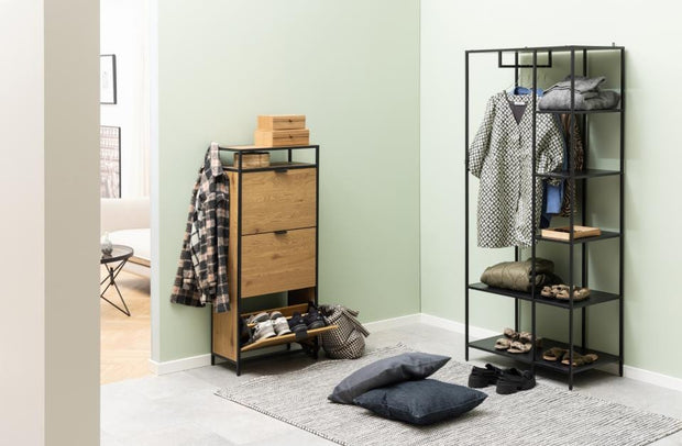 Actona Pantofar din MDF si metal, cu 3 sertare, Seaford Stejar / Negru, l56xA30xH129 cm