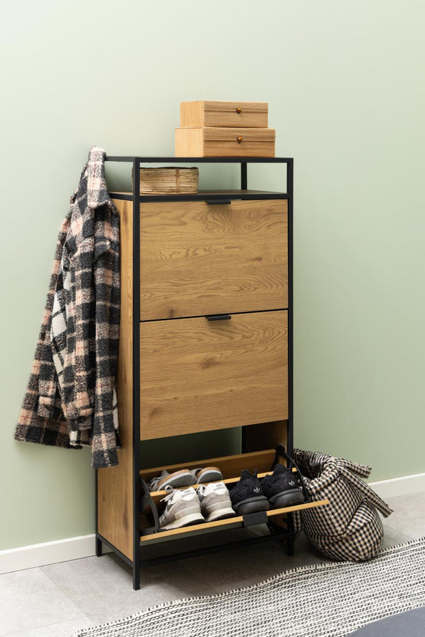 Actona Pantofar din MDF si metal, cu 3 sertare, Seaford Stejar / Negru, l56xA30xH129 cm