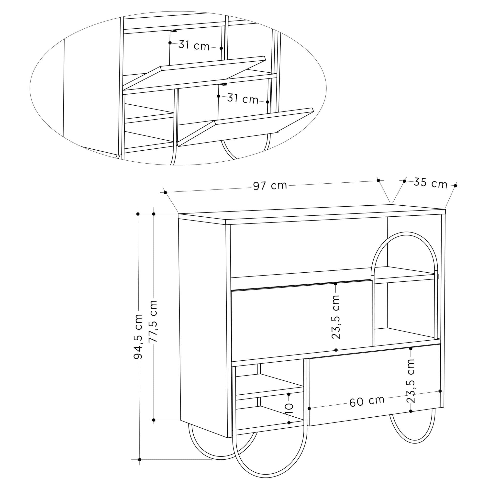 Pantofar din pal si metal, cu 2 usi, Norfolk Gri, l97xA35xH94,5 cm (4)