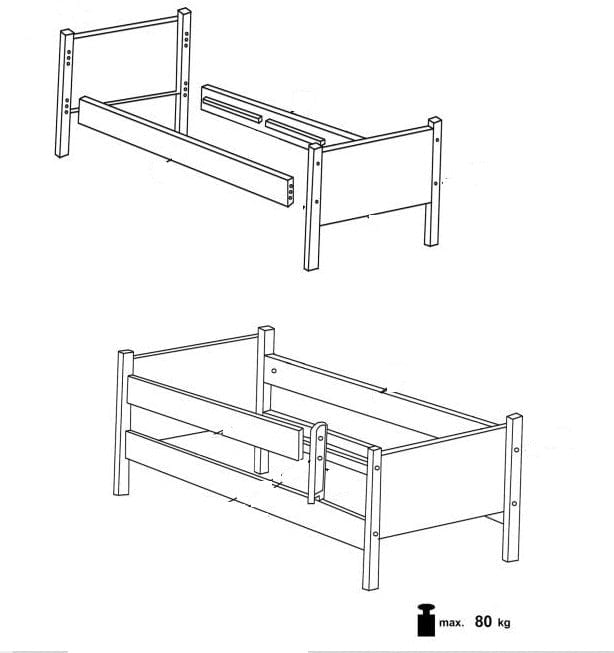 Pat din lemn de pin cu sertar, pentru copii Marines Natural (1)