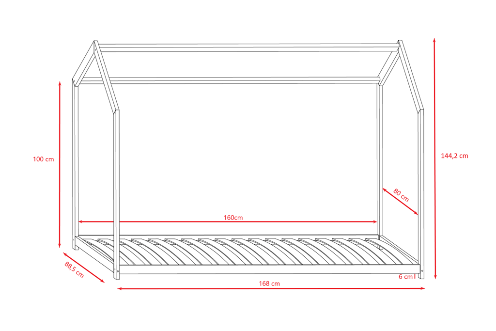 Kocot Kids Pat din lemn de pin pentru copii, Bella I Gri