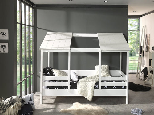 BFSummer Pat din lemn de pin si MDF, pentru copii tip casuta Housebed Cabane Alb, 200 x 90 cm