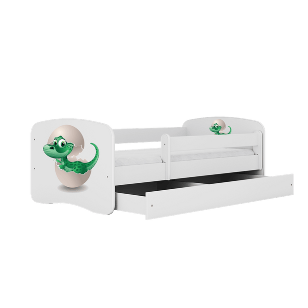 Kocot Kids Pat din pal, cu 1 sertar, pentru copii, Baby Dino IV Alb