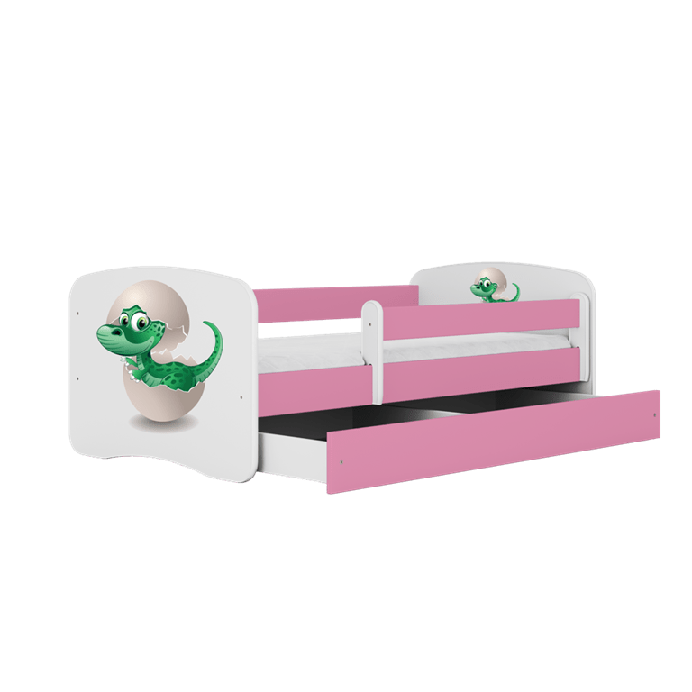 Kocot Kids Pat din pal, cu 1 sertar, pentru copii, Baby Dino IV Roz / Alb