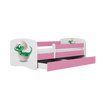 Kocot Kids Pat din pal, cu 1 sertar, pentru copii, Baby Dino IV Roz / Alb