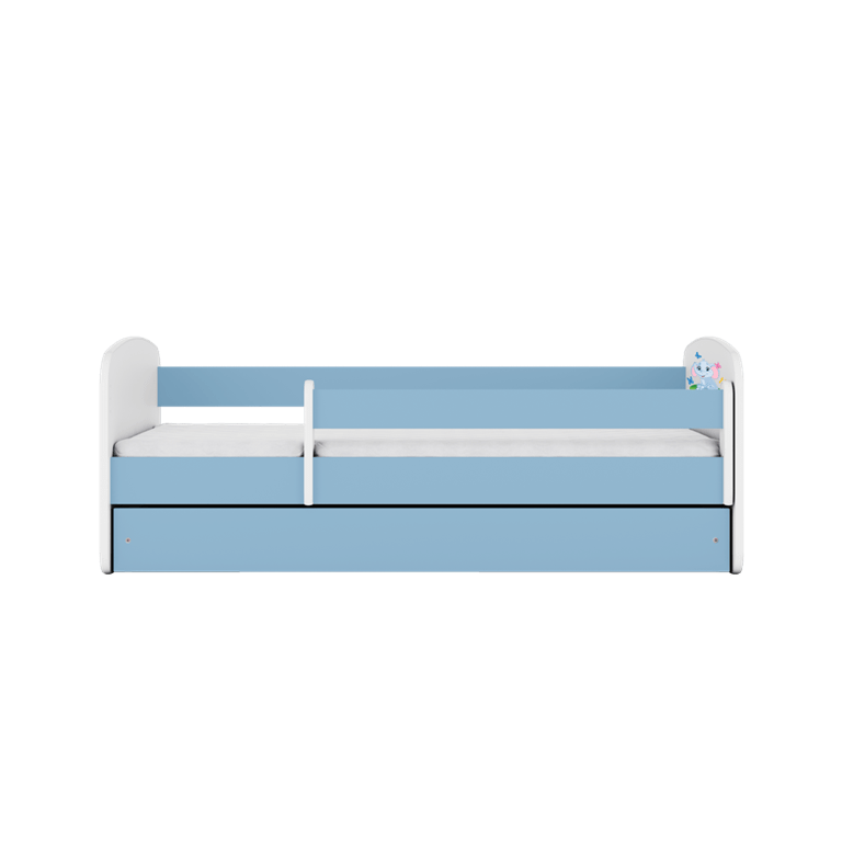 Kocot Kids Pat din pal, cu 1 sertar, pentru copii, Baby Elephant III Albastru / Alb