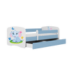 Kocot Kids Pat din pal, cu 1 sertar, pentru copii, Baby Elephant III Albastru / Alb