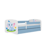 Kocot Kids 140 x 70 cm Pat din pal, cu 1 sertar, pentru copii, Baby Elephant IV Albastru / Alb