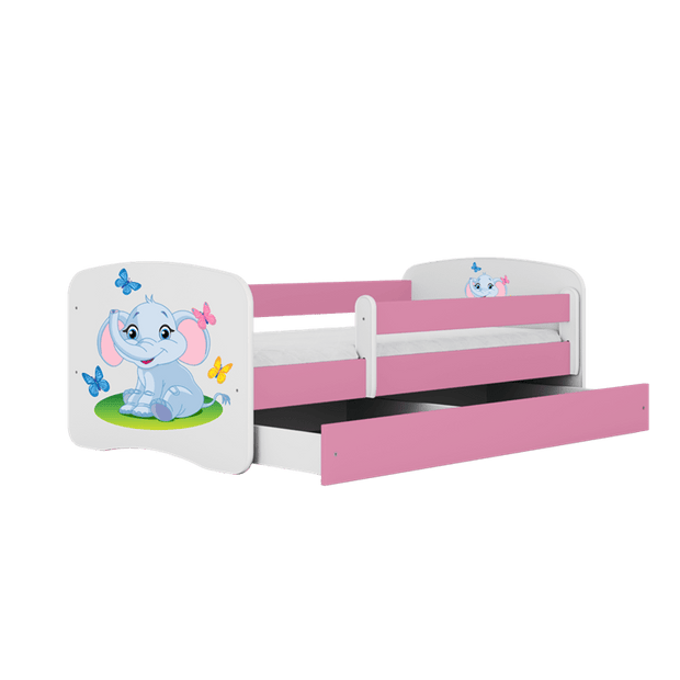 Kocot Kids Pat din pal, cu 1 sertar, pentru copii, Baby Elephant IV Roz / Alb