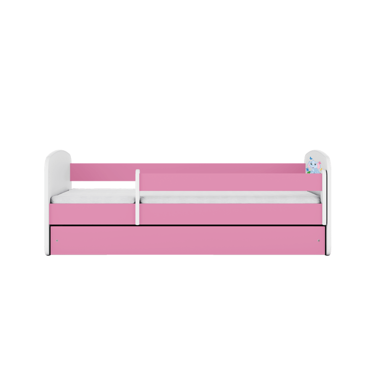 Kocot Kids Pat din pal, cu 1 sertar, pentru copii, Baby Elephant IV Roz / Alb