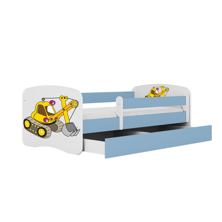 Kocot Kids Pat din pal, cu 1 sertar, pentru copii, Digger III Albastru / Alb