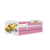 Kocot Kids 140 x 70 cm Pat din pal, cu 1 sertar, pentru copii, Digger III Roz / Alb