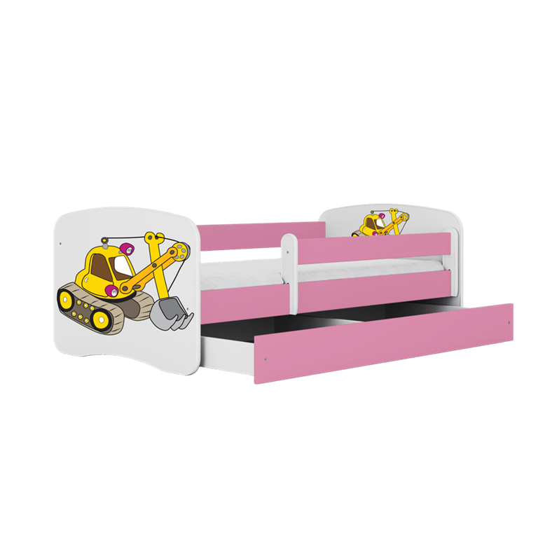 Kocot Kids Pat din pal, cu 1 sertar, pentru copii, Digger III Roz / Alb