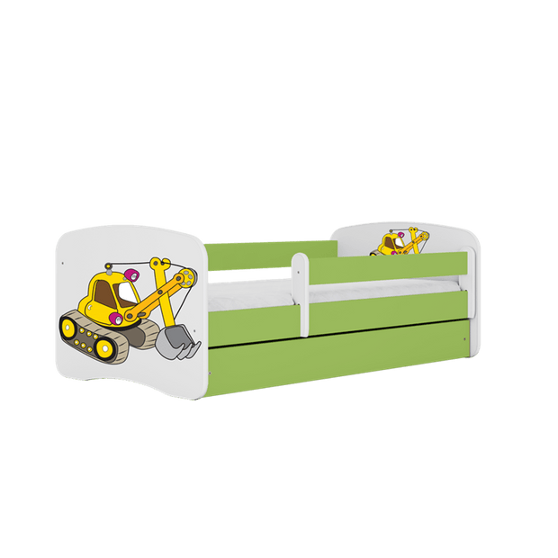 Kocot Kids 140 x 70 cm Pat din pal, cu 1 sertar, pentru copii, Digger III Verde / Alb