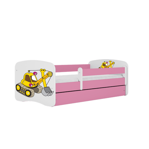 Kocot Kids 140 x 70 cm Pat din pal, cu 1 sertar, pentru copii, Digger IV Roz / Alb