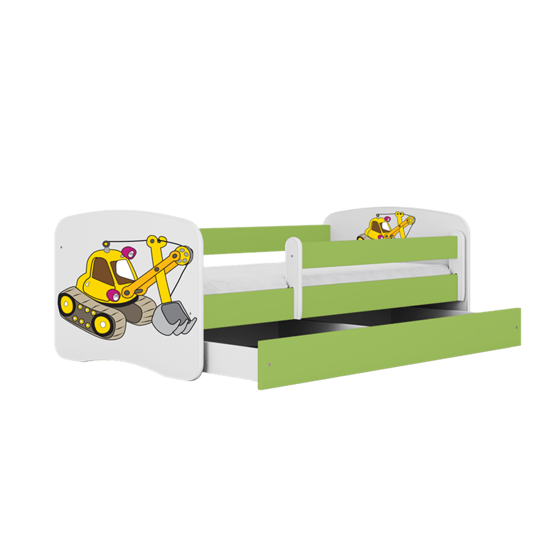 Kocot Kids Pat din pal, cu 1 sertar, pentru copii, Digger IV Verde / Alb