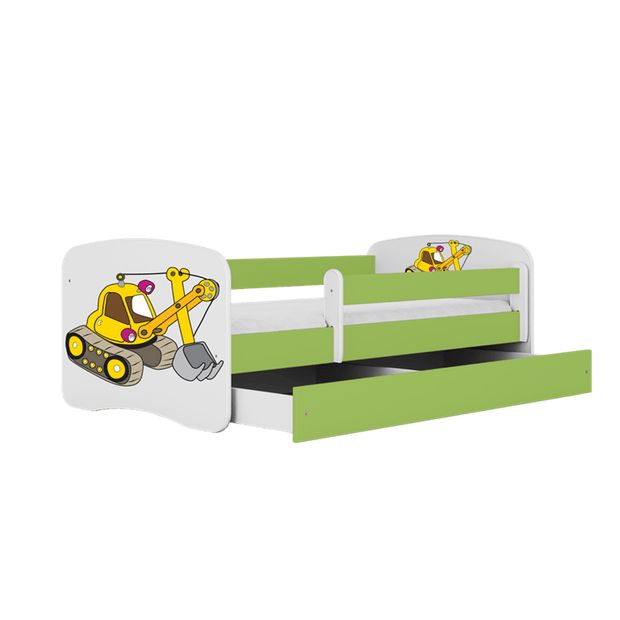 Kocot Kids Pat din pal, cu 1 sertar, pentru copii, Digger IV Verde / Alb