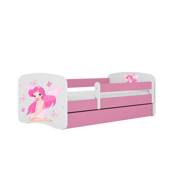 Kocot Kids 140 x 70 cm Pat din pal, cu 1 sertar, pentru copii, Fairy With Butterflies III Roz / Alb