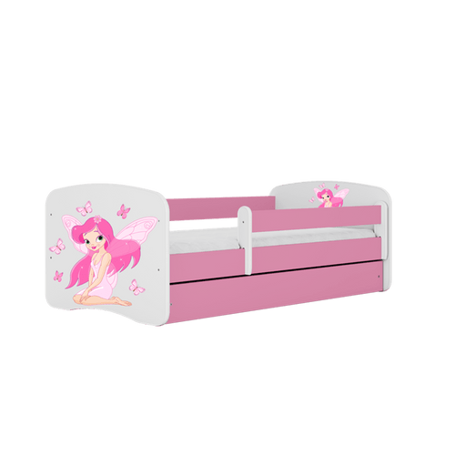 Kocot Kids 140 x 70 cm Pat din pal, cu 1 sertar, pentru copii, Fairy With Butterflies IV Roz / Alb