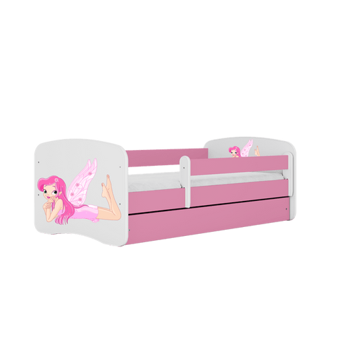 Kocot Kids 140 x 70 cm Pat din pal, cu 1 sertar, pentru copii, Fairy With Wings IV Roz / Alb