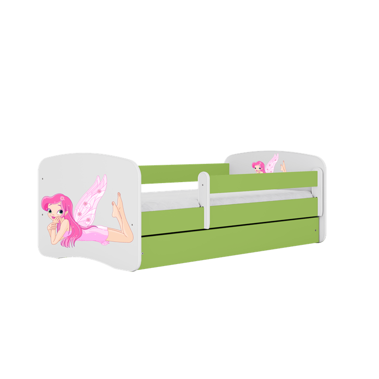 Kocot Kids Pat din pal, cu 1 sertar, pentru copii, Fairy With Wings IV Verde / Alb