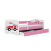 Kocot Kids Pat din pal, cu 1 sertar, pentru copii, Fire Brigade III Roz / Alb