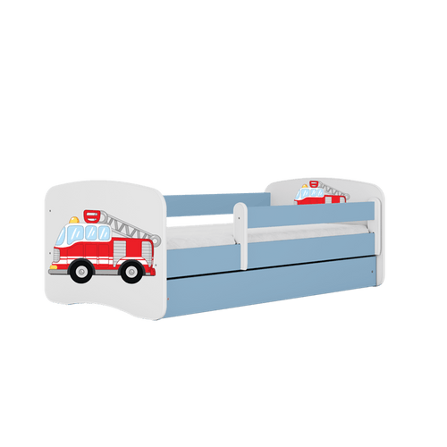 Kocot Kids 140 x 70 cm Pat din pal, cu 1 sertar, pentru copii, Fire Brigade IV Albastru / Alb