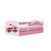 Kocot Kids 140 x 70 cm Pat din pal, cu 1 sertar, pentru copii, Fire Brigade IV Roz / Alb