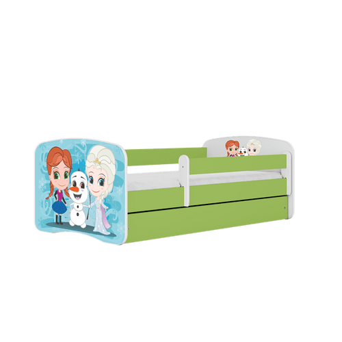 Kocot Kids 140 x 70 cm Pat din pal, cu 1 sertar, pentru copii, Frozen Land IV Verde / Alb