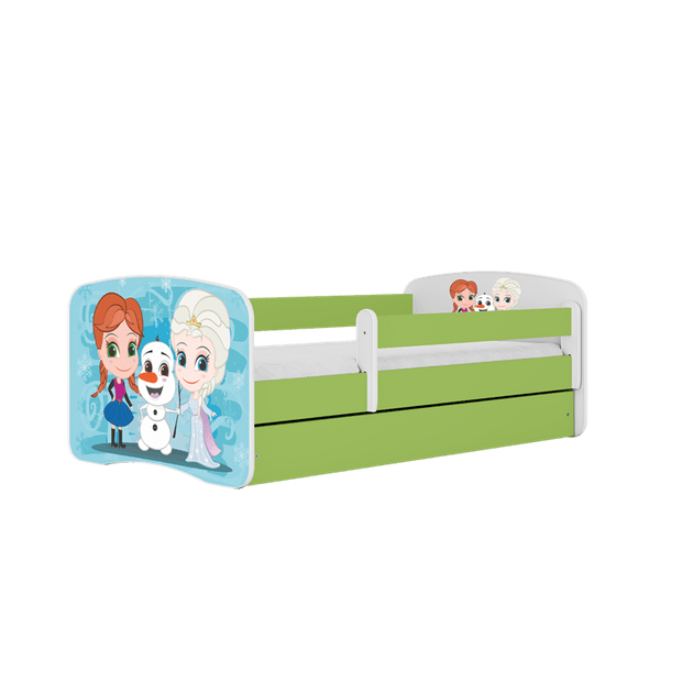 Kocot Kids 140 x 70 cm Pat din pal, cu 1 sertar, pentru copii, Frozen Land IV Verde / Alb
