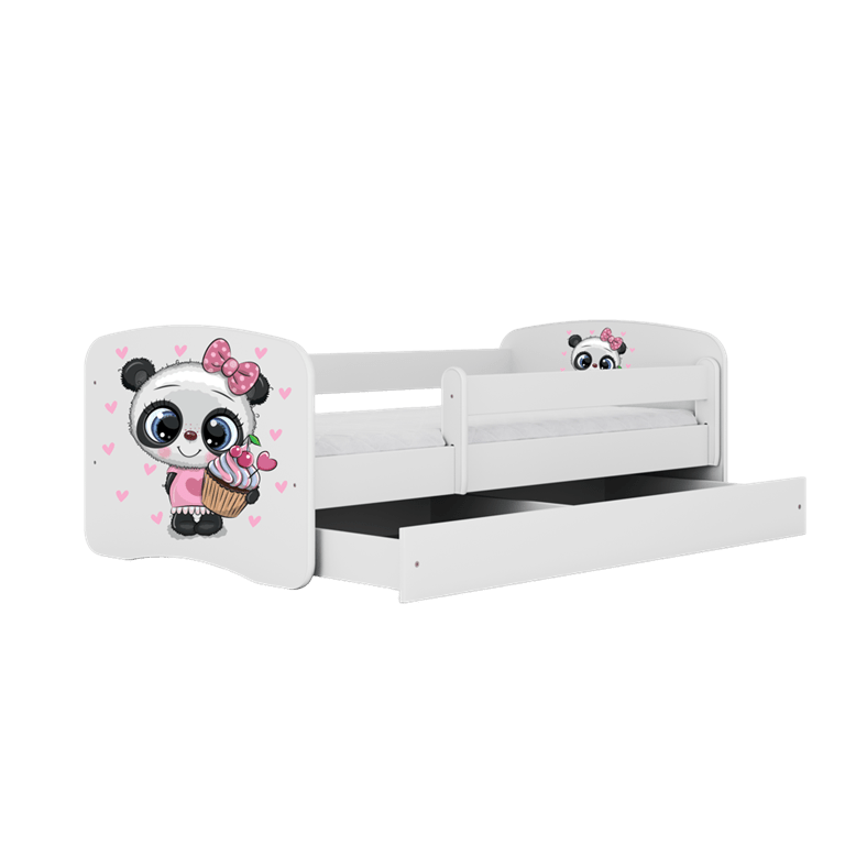 Kocot Kids Pat din pal, cu 1 sertar, pentru copii, Panda III Alb