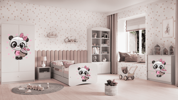 Kocot Kids Pat din pal, cu 1 sertar, pentru copii, Panda III Alb