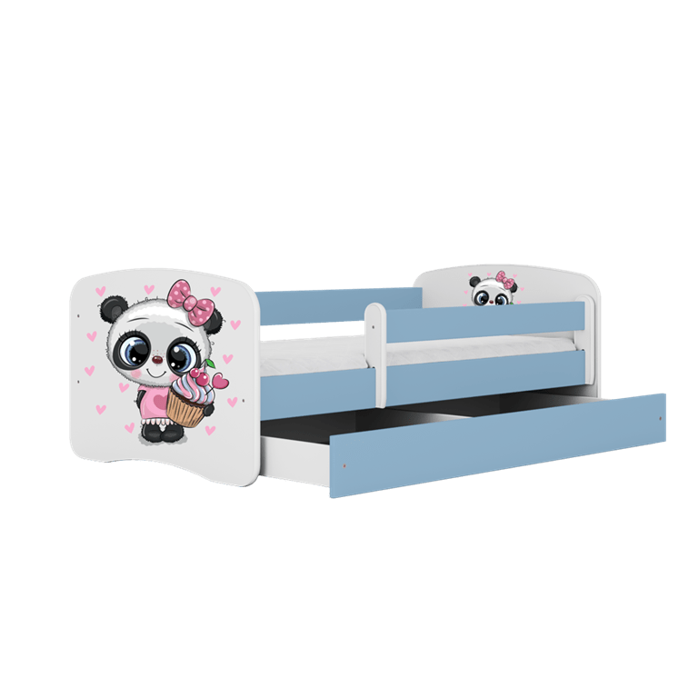Kocot Kids Pat din pal, cu 1 sertar, pentru copii, Panda III Albastru / Alb