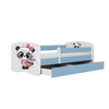 Kocot Kids Pat din pal, cu 1 sertar, pentru copii, Panda III Albastru / Alb