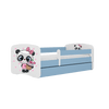 Kocot Kids 140 x 70 cm Pat din pal, cu 1 sertar, pentru copii, Panda IV Albastru / Alb