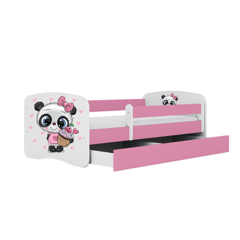 Kocot Kids Pat din pal, cu 1 sertar, pentru copii, Panda IV Roz / Alb