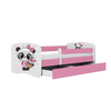 Kocot Kids Pat din pal, cu 1 sertar, pentru copii, Panda IV Roz / Alb