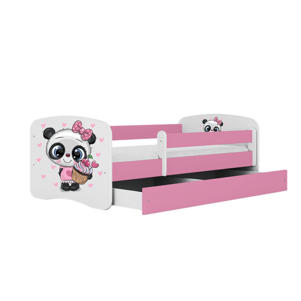 Kocot Kids Pat din pal, cu 1 sertar, pentru copii, Panda IV Roz / Alb