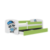 Kocot Kids Pat din pal, cu 1 sertar, pentru copii, Raccoon III Verde / Alb
