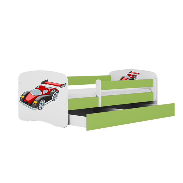 Kocot Kids Pat din pal, cu 1 sertar, pentru copii, Racing Car III Verde / Alb
