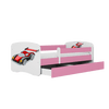 Kocot Kids Pat din pal, cu 1 sertar, pentru copii, Racing Car IV Roz / Alb