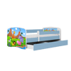 Kocot Kids Pat din pal, cu 1 sertar, pentru copii, Safari III Albastru / Alb