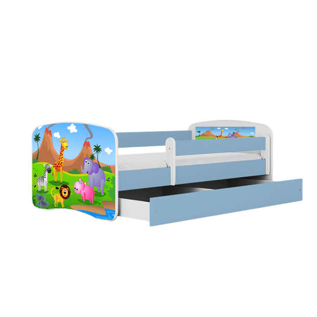 Kocot Kids Pat din pal, cu 1 sertar, pentru copii, Safari III Albastru / Alb