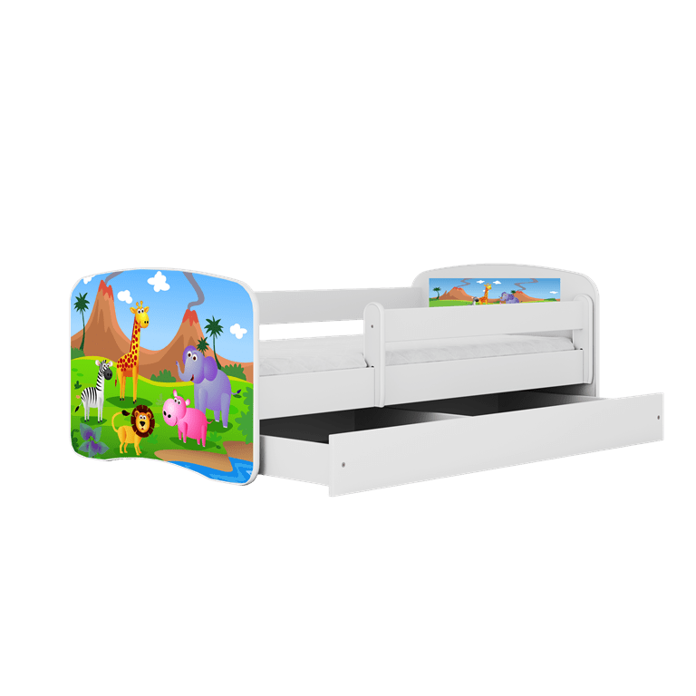 Kocot Kids Pat din pal, cu 1 sertar, pentru copii, Safari IV Alb