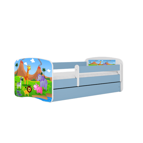 Kocot Kids 140 x 70 cm Pat din pal, cu 1 sertar, pentru copii, Safari IV Albastru / Alb