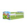 Kocot Kids Pat din pal, cu 1 sertar, pentru copii, Safari IV Verde / Alb