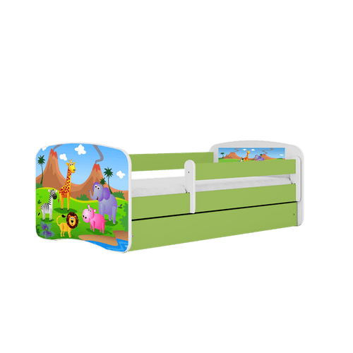 Kocot Kids Pat din pal, cu 1 sertar, pentru copii, Safari IV Verde / Alb