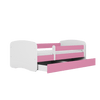Kocot Kids Pat din pal, cu 1 sertar, pentru copii, Simple III Roz / Alb
