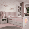 Kocot Kids Pat din pal, cu 1 sertar, pentru copii, Teddybear Butterflies III Alb